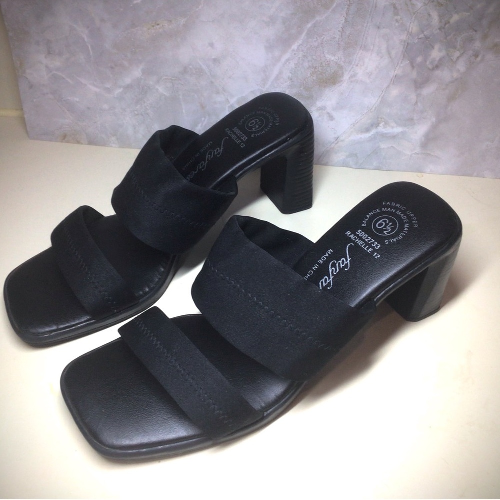 Fanfares “Rachelle” Women’s Black, Block Heel Sandals Size 6.5